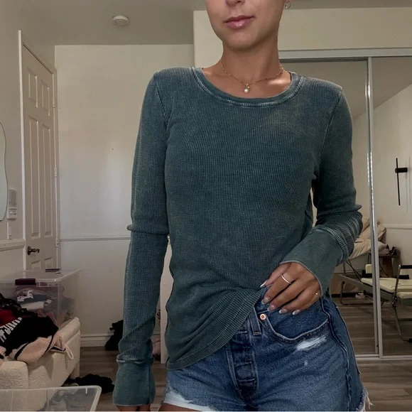 Michael Stars Teal Long Sleeve Top - Picture 2 of 5